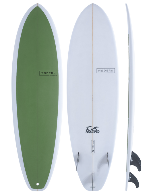 Modern Surfboard Falcon. Mid length surfboard - pine green