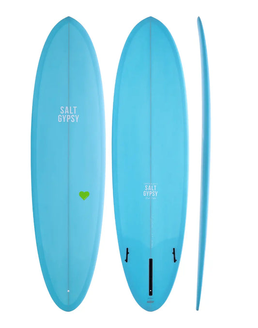 Cynthia Rowley X Salt Gypsy Mid Tide mid length surfboard - beautiful blue