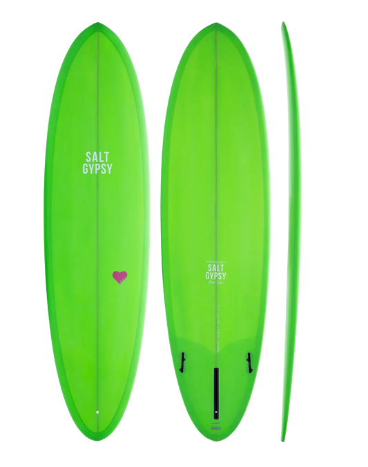 Cynthia Rowley X Salt Gypsy Mid Tide mid length surfboard - green gecko