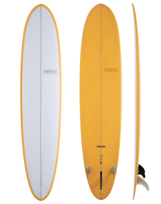 Modern Surfboards - The Golden Rule yellow and white longboard