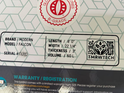 8'0" Falcon TTech 60 Litres Turquoise