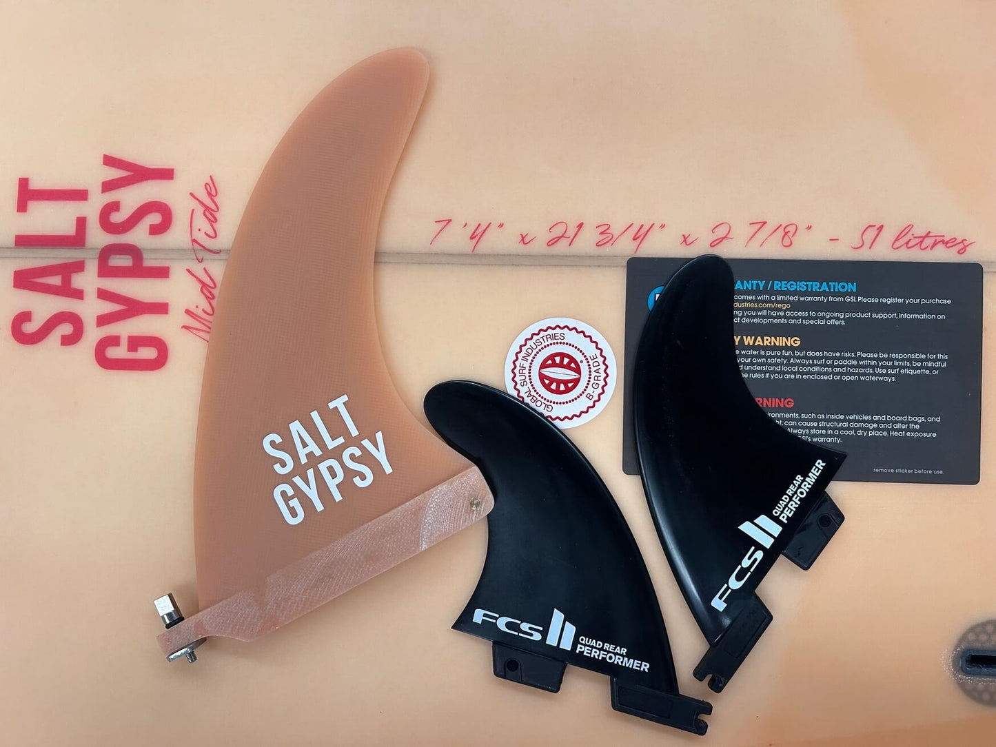 7'4' Salt Gypsy Mid Tide Peachfuzz 51 litres