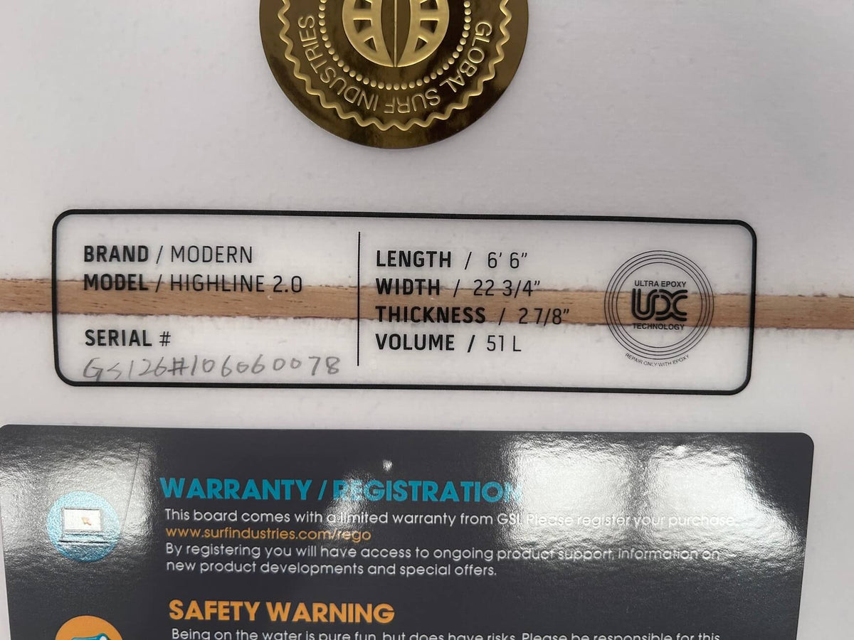 6'6" Highline 2.0 Golden Orange 51 litres
