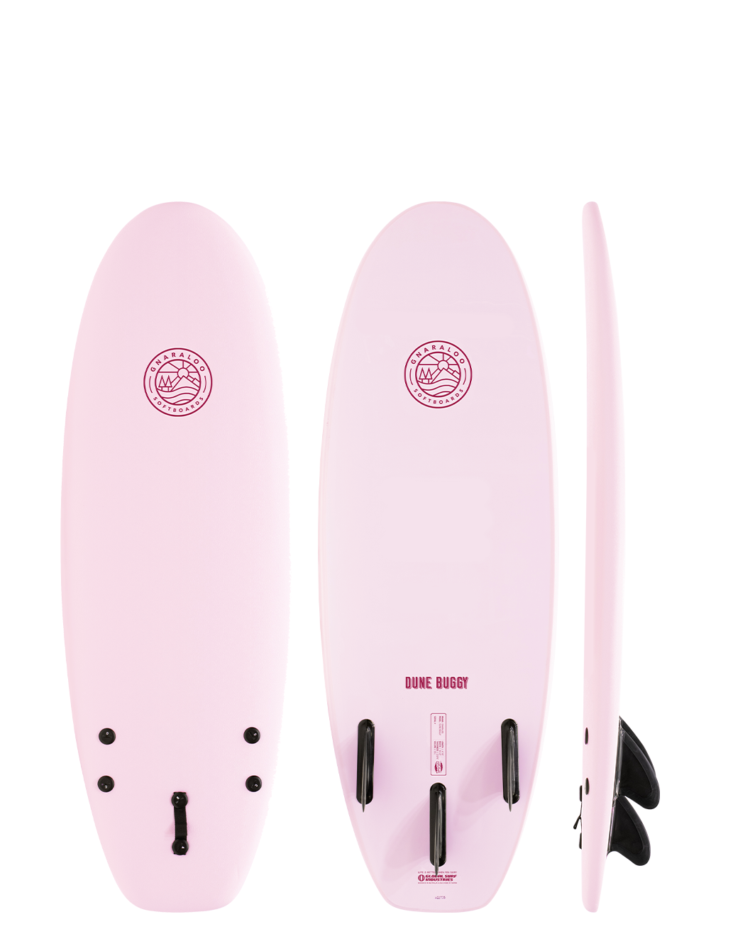 Marshmallow pink Gnaraloo Dune Buggy soft surfboard.