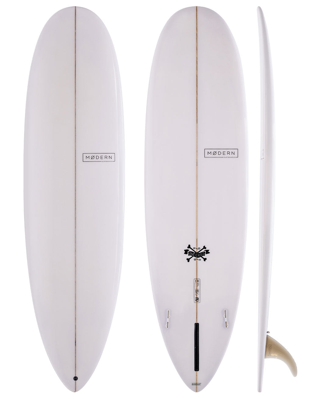 Modern Surfboard Love Child. Mid Length surfboard - clear