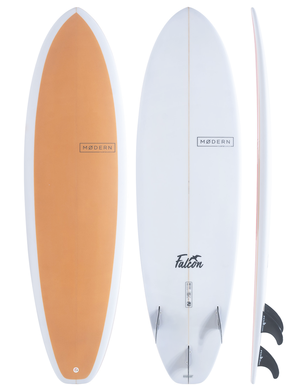Modern Surfboard Falcon. Mid length surfboard - golden orange