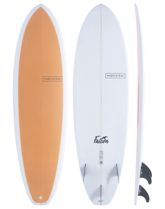 Modern Surfboard Falcon. Mid length surfboard - golden orange