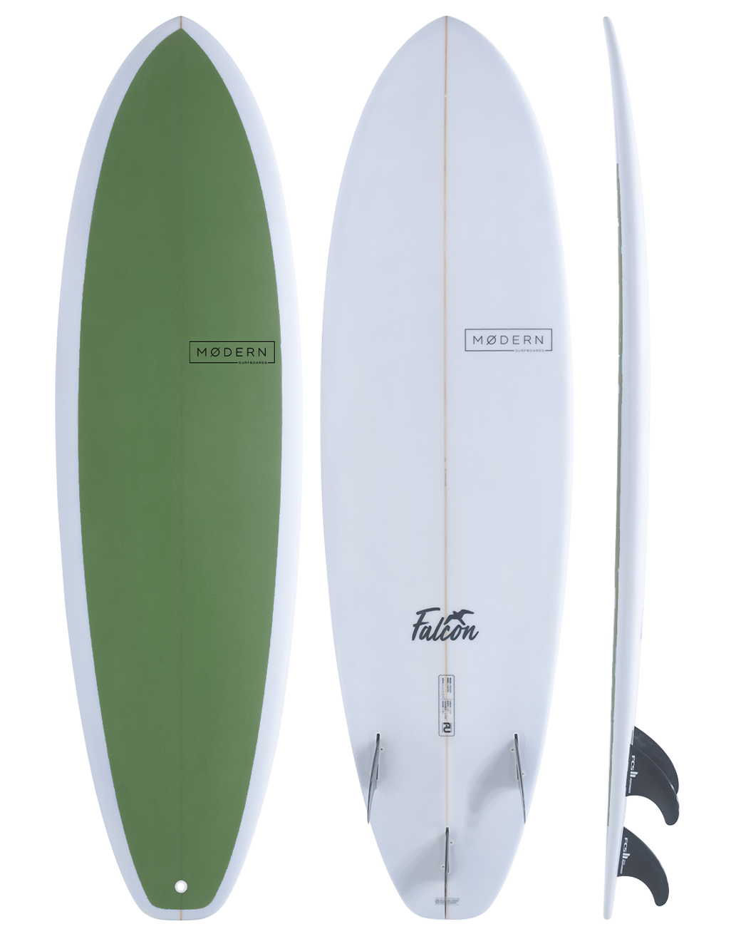Modern Surfboard Falcon. Mid length surfboard - pine green