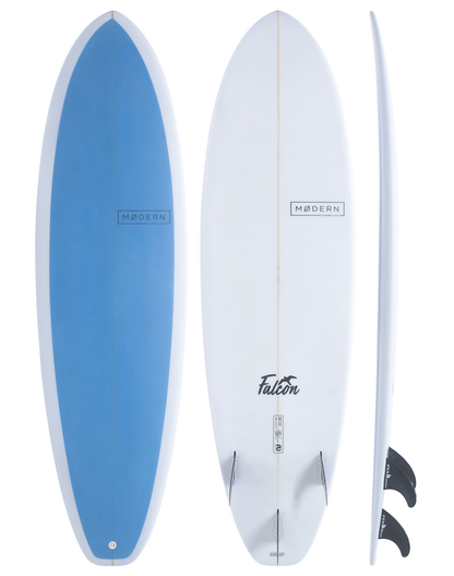 Modern Surfboard Falcon. Mid length surfboard - sea note blue