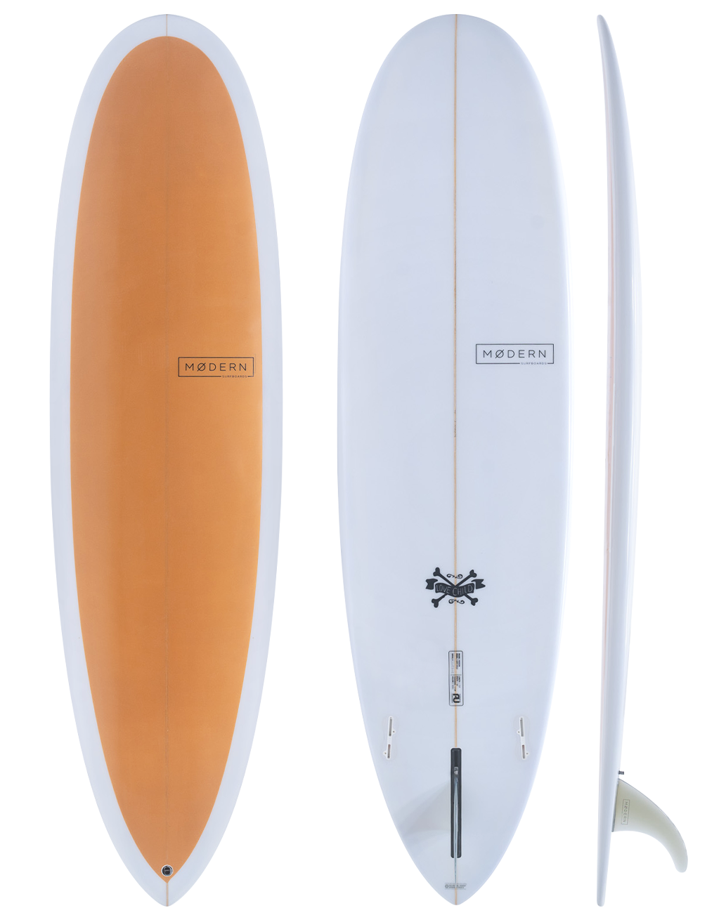 Modern Surfboard Love Child. Mid Length surfboard - golden orange