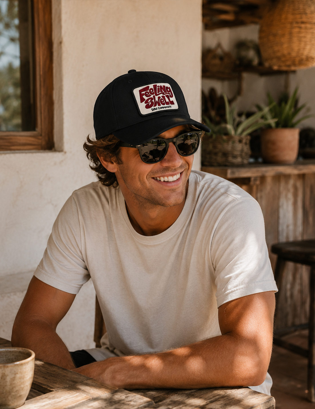 Feeling Swell Embroidered Logo Badge Flex Fit Cap in black