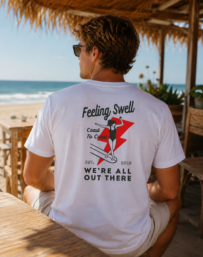 Feeling Swell Men's coast to Coast Tshirt in white - back view