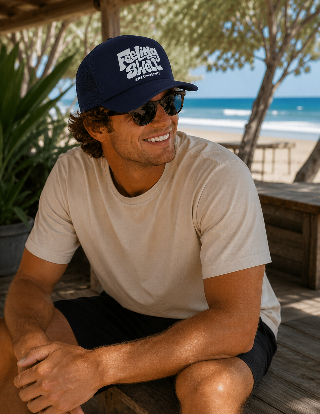 Feeling Swell Logo Trucker Hat in Navy.