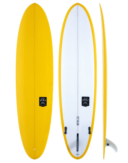 Creative Army Surfboards - Huevo mid length yellow and white surfboard