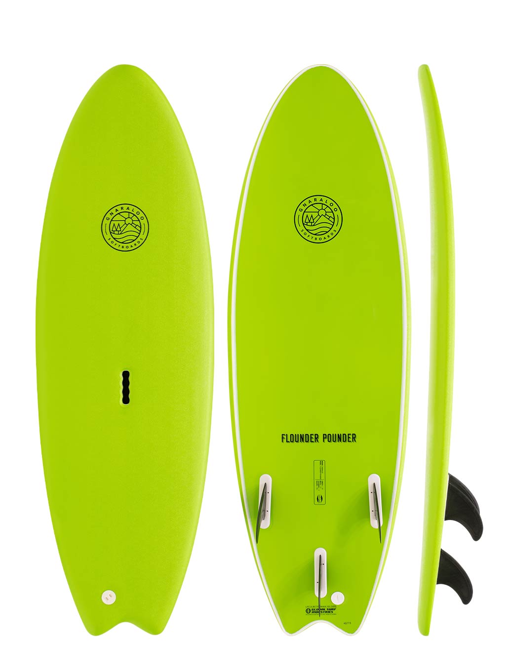 Gnaraloo soft surfboards - Flounder Pounder lime surfboard