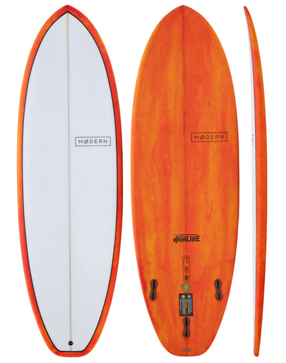 Modern Surfboards - Highline orange and white surfboard