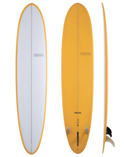 Modern Surfboards - The Golden Rule yellow and white longboard