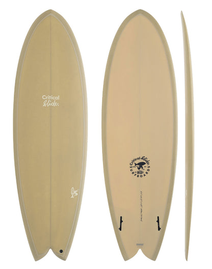 The Critical Slide Society Surfboards - Angler straw colored twin fin surfboard